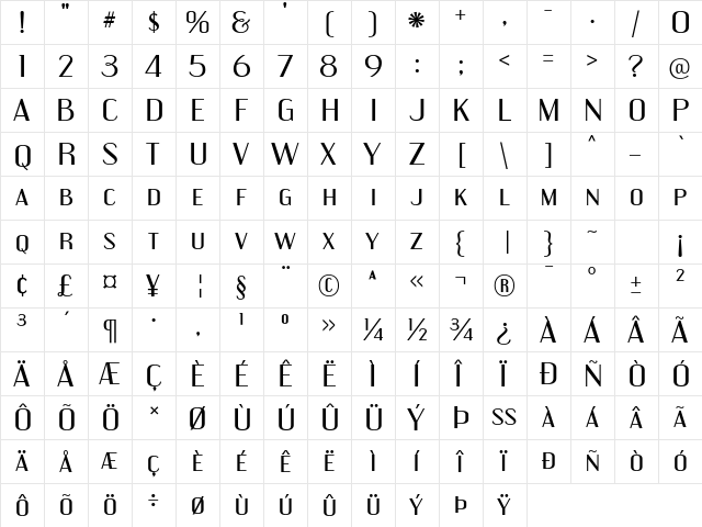 Engebrechtre Expanded  glyph index