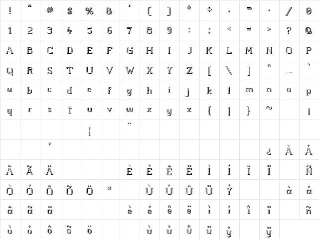 White Line Fever Light 3d 1.00 Regular  glyph index