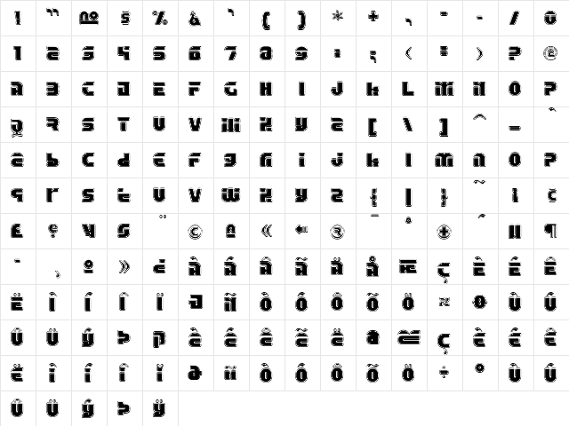 Eraser Regular  glyph index