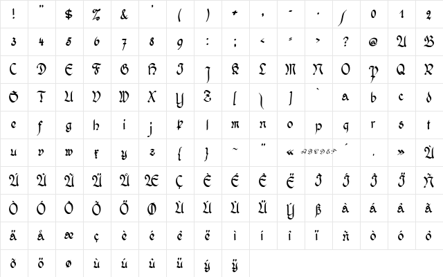 Wernicke Schwabacher Regular  glyph index