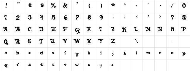 Old Beauty Regular  glyph index