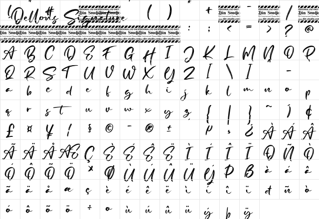 Dellons Signature Personal Use Regular  glyph index