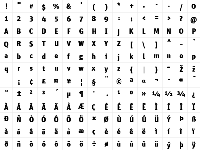 Unit-Black Regular  glyph index