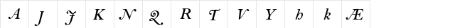 Bell MT Semi Bold Italic Alt  glyph index