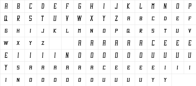 Dezert Demo Italic  glyph index