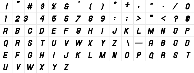 Hallandale Heavy Italic JL Regular  glyph index