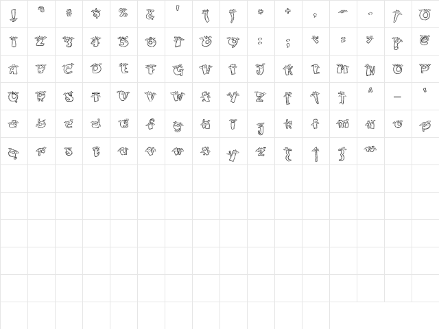 LDJ Batty Regular  glyph index