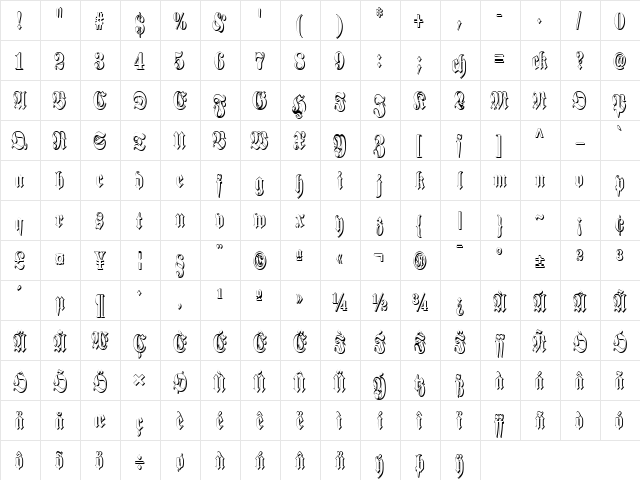 Schmalfette Fraktur Schattiert Regular  glyph index