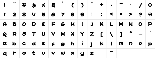CARTOONIC Regular  glyph index