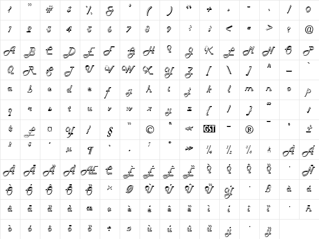 Fifties Hollow normal  glyph index