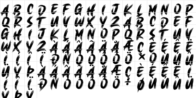 Brush King Regular  glyph index
