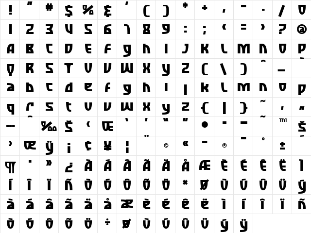 SF Retroesque Bold  glyph index