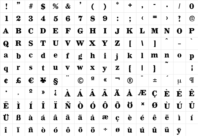 WichitaSerial-Xbold Regular  glyph index