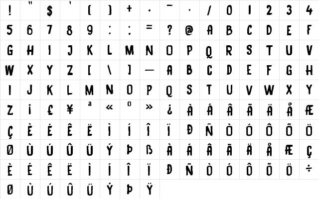 DK Black Bamboo Regular  glyph index