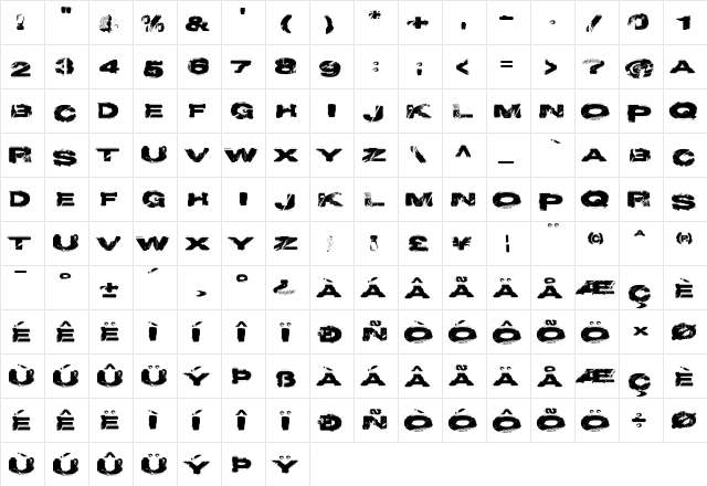 Project Y Regular  glyph index