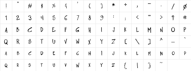 PC Cartoon Regular  glyph index