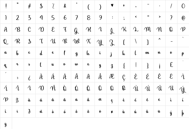 Rebellious Af Regular  glyph index