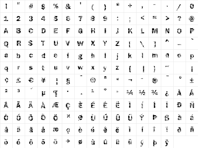 Funky04 Bold  glyph index