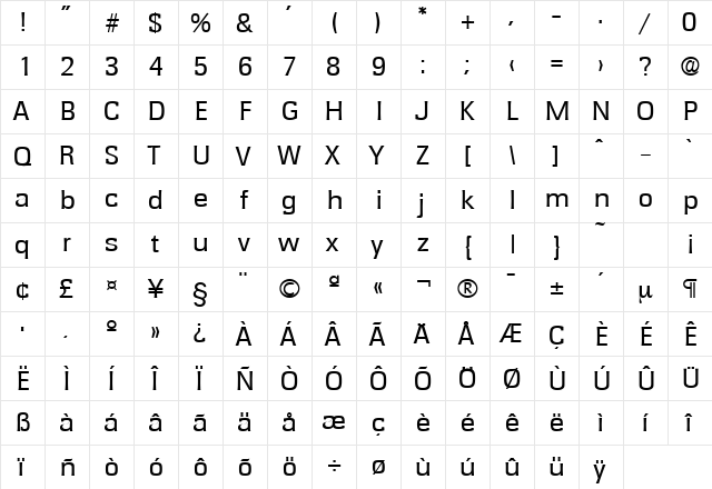 Rochester-Serial Regular  glyph index
