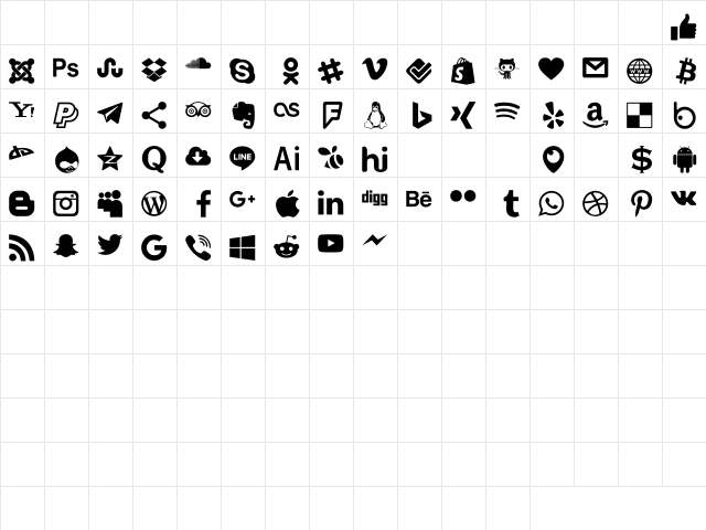 Type Icons Regular  glyph index