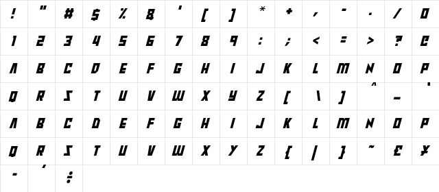 Raptors Italic  glyph index