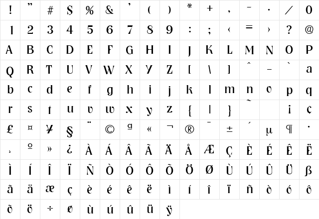 Nashville-Serial Regular  glyph index