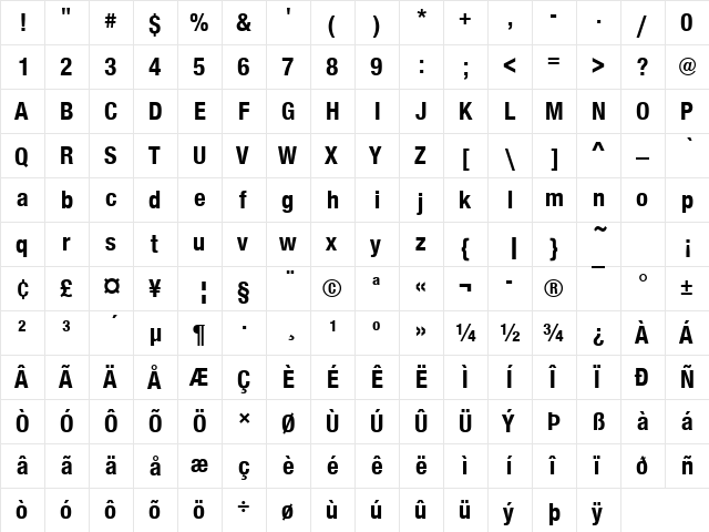 NimbusSanNovTCon Bold  glyph index