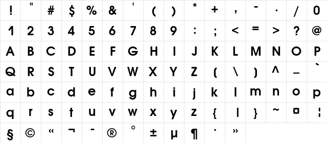 AvantGardeGothicC Bold  glyph index