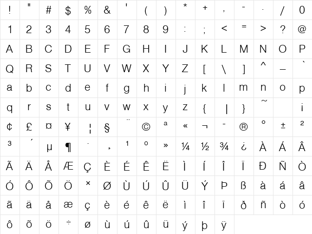 Nimbus Sans Becker PLig Regular  glyph index