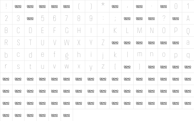 Crossfit Demo Hairline  glyph index