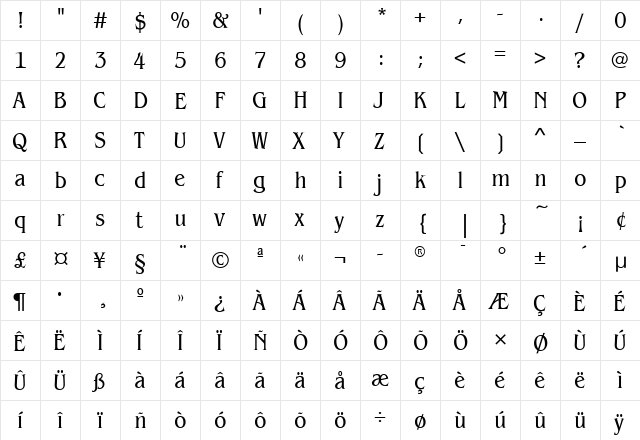 BenguiatCdITC Book  glyph index