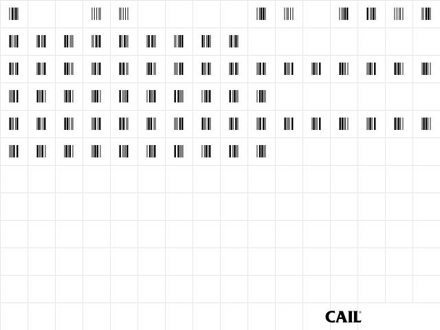 3 of 9 Barcode Regular  glyph index