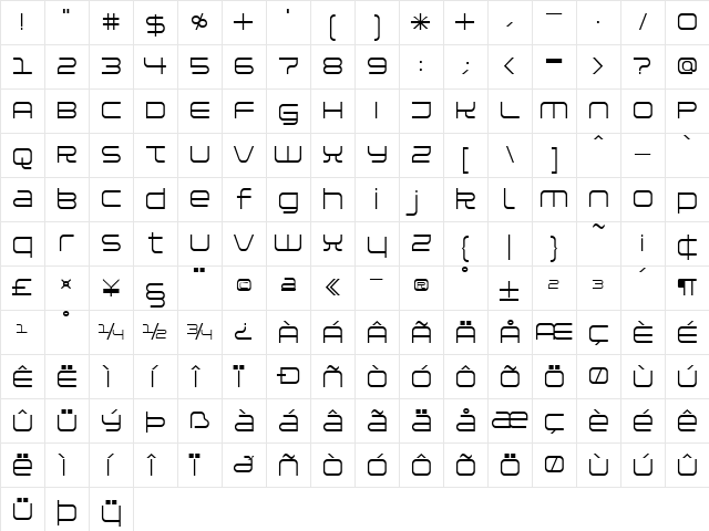Installer Regular  glyph index