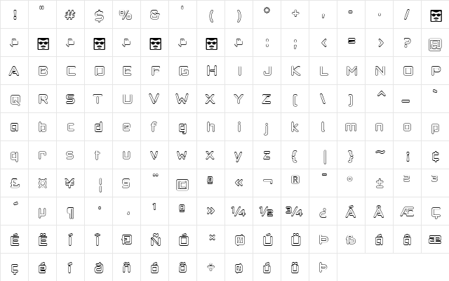 Anoxic Outline Med Regular  glyph index