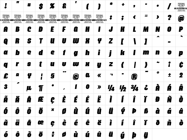 Querino Sans PERSONAL USE Italic  glyph index