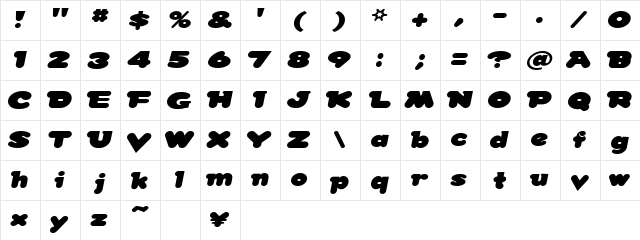 SnowDream Regular  glyph index