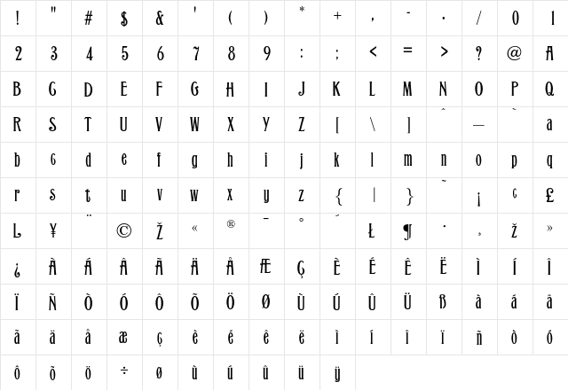 GrantAntique Regular  glyph index