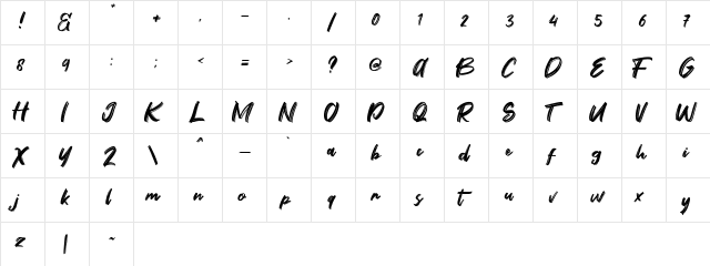 Fontbliz Regular  glyph index