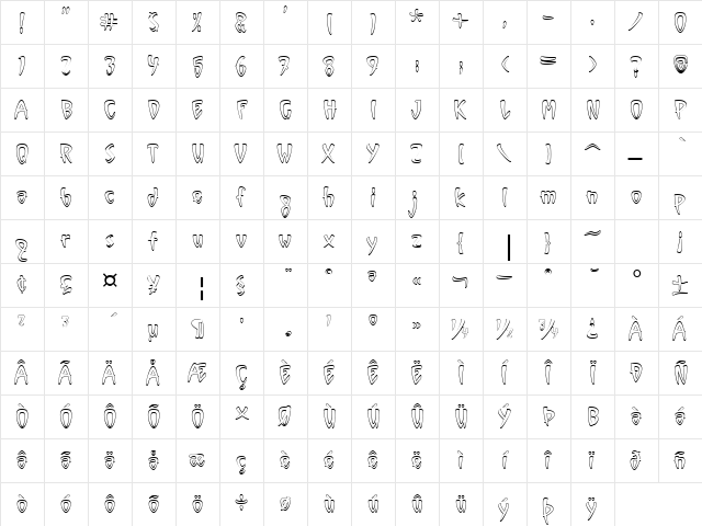 Vinyl Outline ITC TT Regular  glyph index