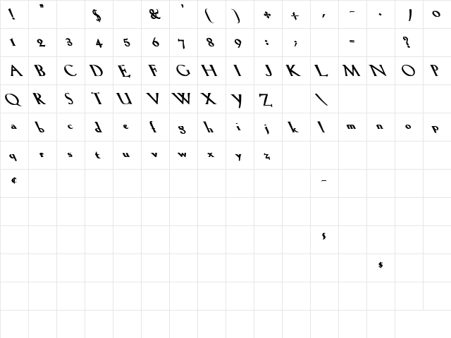 LilHvy bOLD Lefty Bold  glyph index