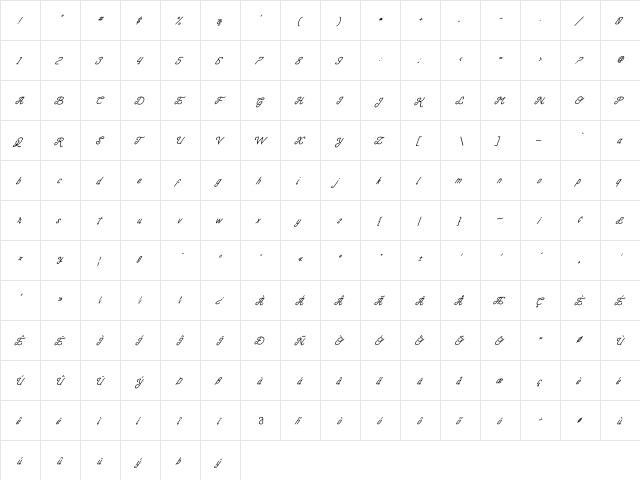 Piccolo Carino Tilted Regular  glyph index