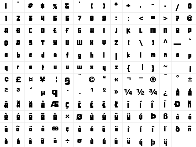 CreativeThoughtText124 Bold  glyph index