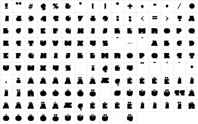 Big Moma SF Regular  glyph index