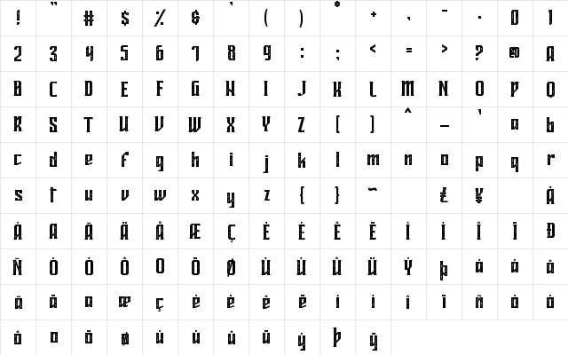 MIDELTONE ROUGH Regular  glyph index