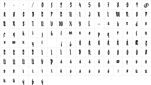 Germany Gothic Regular  glyph index