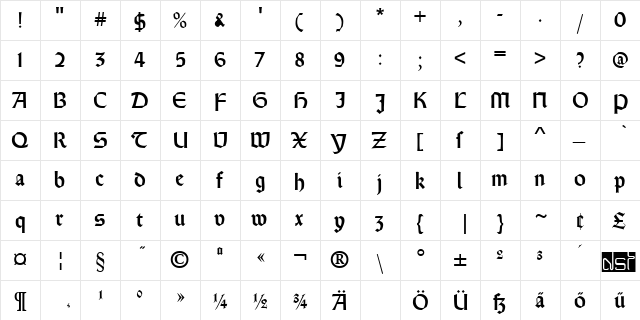 Weiss Rundgotisch Regular  glyph index