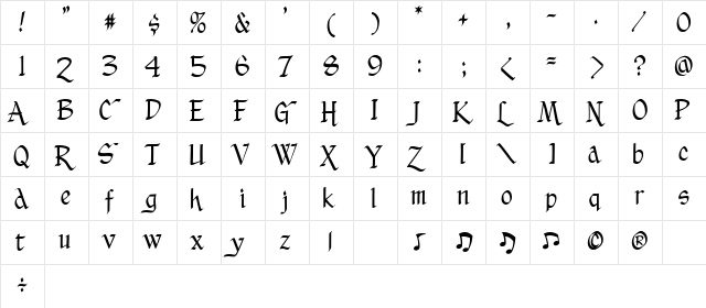 CC Yuletide Log Medium  glyph index