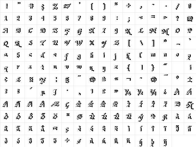 Rough75 Becker Regular  glyph index