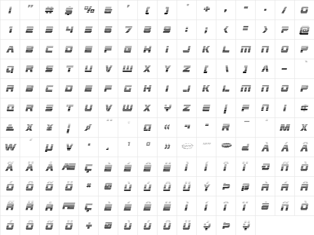 Edge Racer Gradient Italic Italic  glyph index