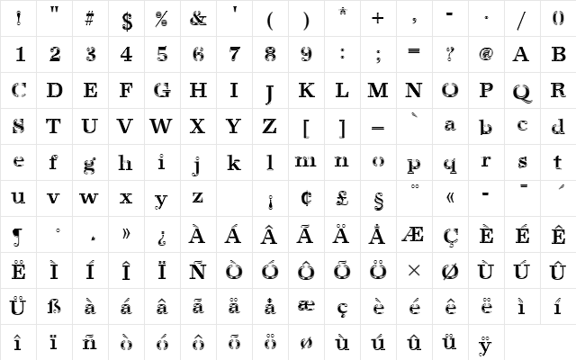 URWAntiquaTMedIn1 Regular  glyph index